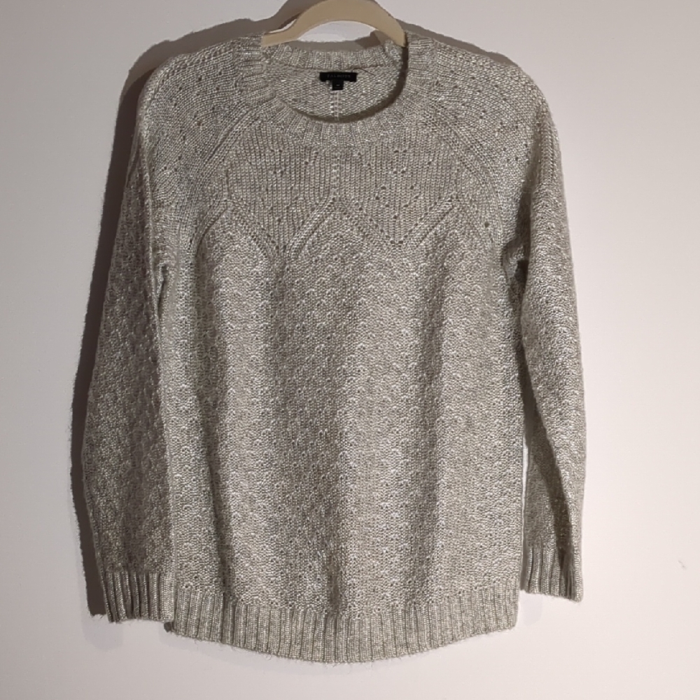 Talbots Gray Crew Neck Sweater with Textured Knit